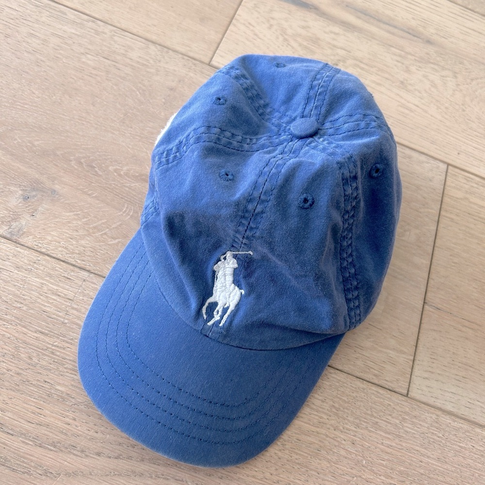 Like new Boys 4-7 Cotton Chino Baseball Cap in blue with big pony.